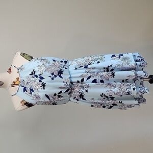 BLUE RAIN blue floral halter midi dress.  Size Large.